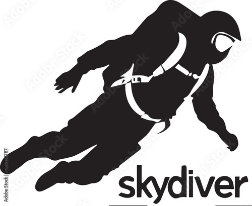 black and wight skydiver logo type silhouette design