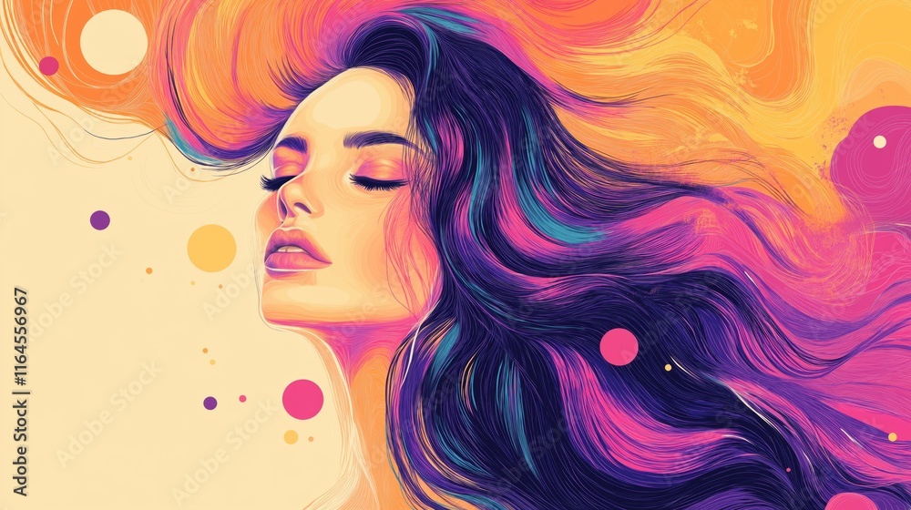 Joyful expression with flowing hair in vibrant colors - artistic portrait design for creative projects Joyful expression with flowing hair in vibrant colors - artistic portrait design for creative projects