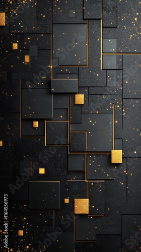 Modern black and gold abstract design with geometric shapes and textures