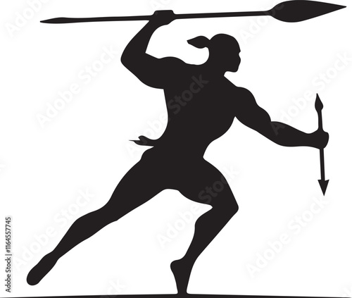 black and wight Man Throwing Javelin logo type silhouette design