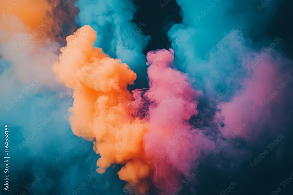 Colorful smoke explosion creates artistic visual effects in dark background
