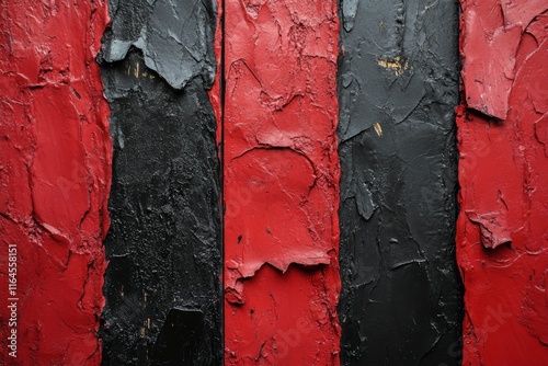 Abstract texture of black and red wall with golden accents in urban setting