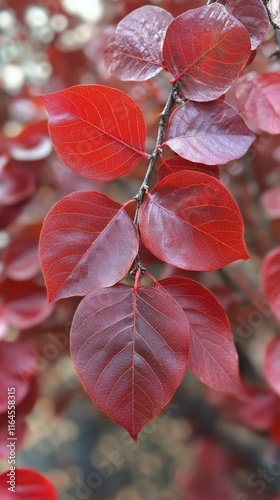 Bright red leaves on a tree branch showcasing autumn's vibrant colors in nature
