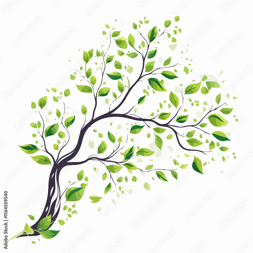 Lush Spring Tree Foliage Branch Vector Illustration for Promotional Material