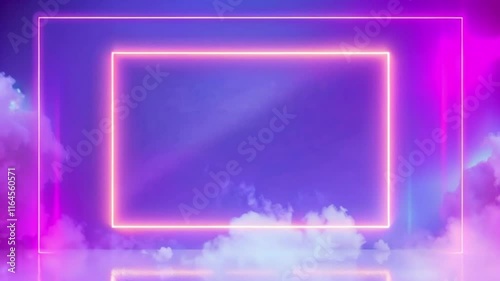 Abstract colorful background with neon frame and vibrant clouds, technology, digital,  connections