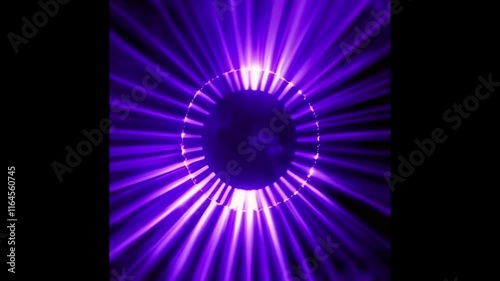 Futuristic purple background with glowing circular frame and vibrant light rays