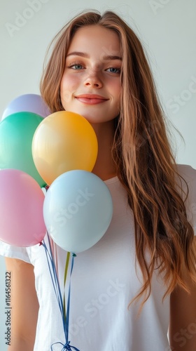 Joyful celebration with colorful balloons under the bright summer sun