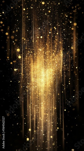 Bright golden glow with shimmering particles against a dark background create...