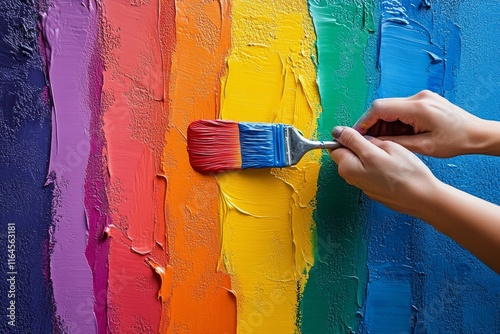 Colorful paint stripes with a brush showcasing vibrant hues on a textured sur...