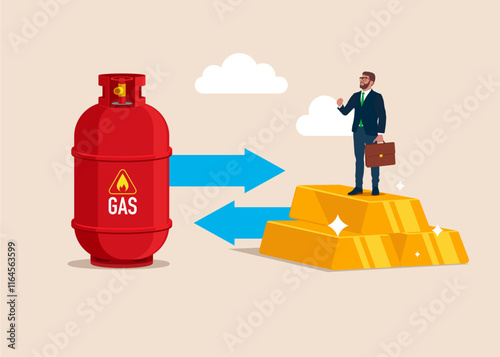 Gas cylinder. Gas market. Illegal sale of gas. Changing investment in gas and gold bar bullion market. Wealth management and asset allocation. Modern flat vector illustration