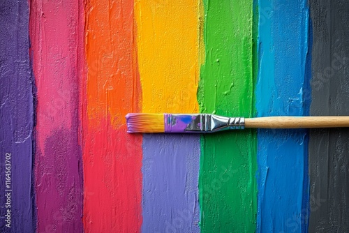 Colorful paint stripes with a brush showcasing vibrant hues on a textured sur...