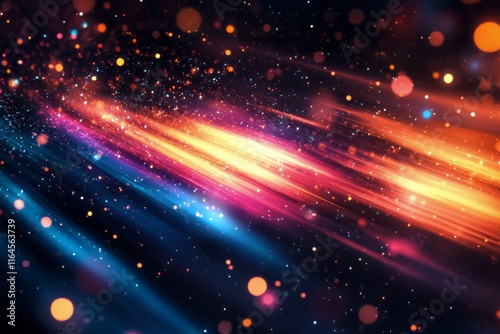 Vibrant light trails create dynamic patterns in a dark environment during nig...