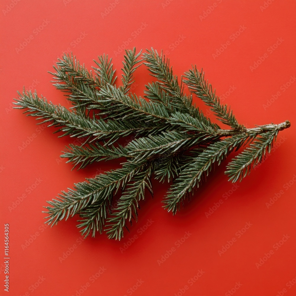 Sprig of evergreen on red background. Sprig of evergreen on red background.