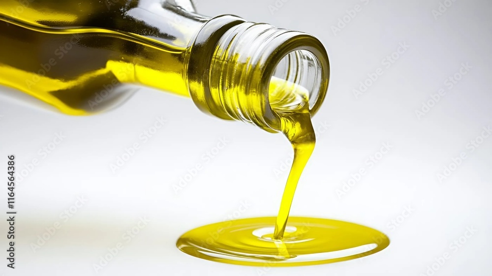 Fototapeta premium botella de vidrio vertiendo aceite de oliva 