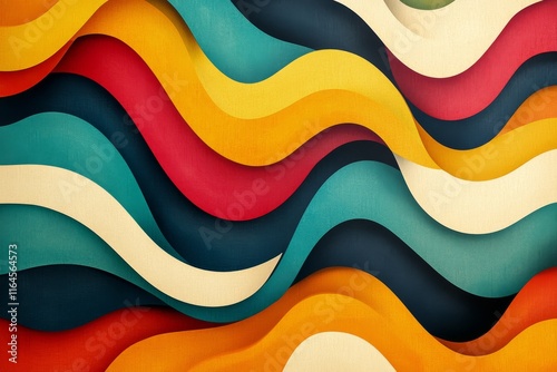 Colorful abstract waves create dynamic patterns on a textured background suit...