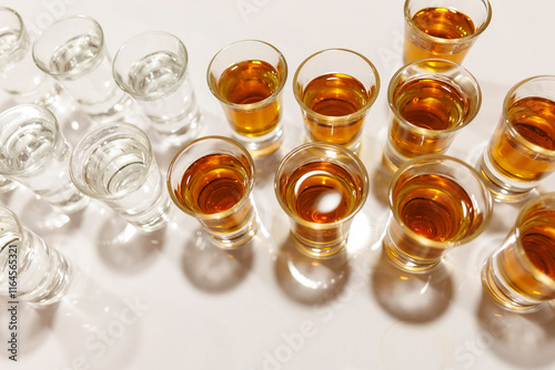 Εκτύπωση καμβά shot glasses lined up on a bar countertop ready for a celebration