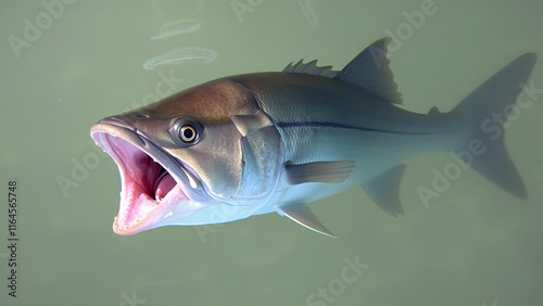 Large Barramundi Fish With Mouth Open in Water photo