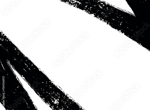 Bold and dynamic abstract black and white background with an empty space in the middle. A pattern with thick, expressive brush strokes and rough paint texture.