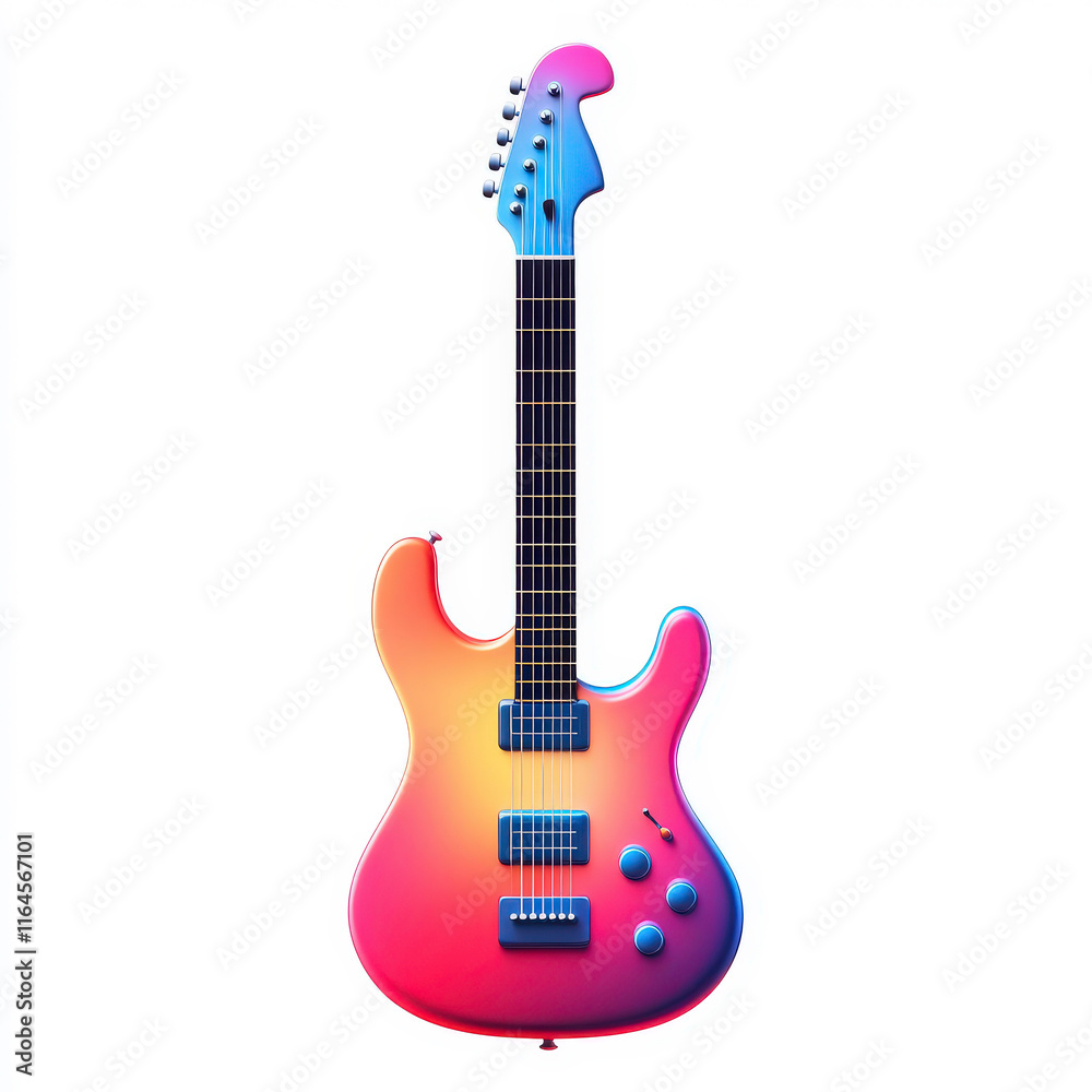 Naklejka premium Vibrant Electric Guitar with a Colorful Gradient Design Perfect for Music Enthusiasts and Graphic Artists Celebrating Vibrancy and Creativity in Music