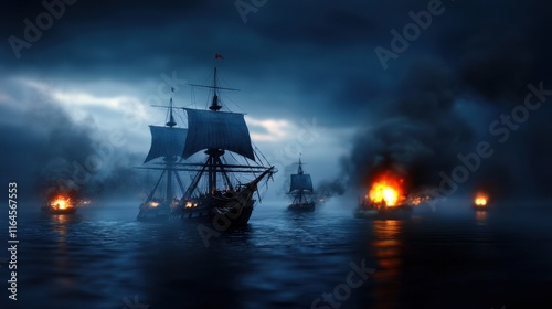 Wallpaper Mural A group of ships are in a battle in the ocean Torontodigital.ca