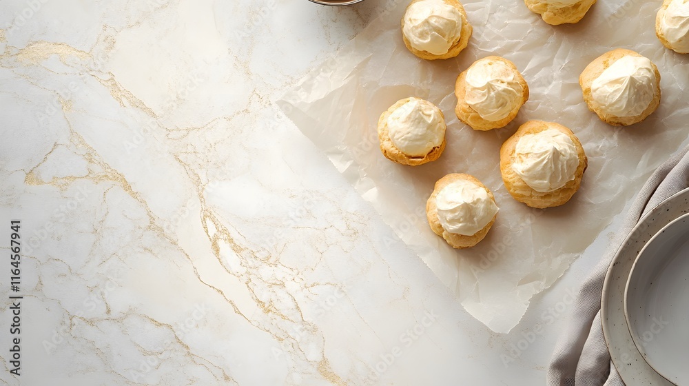 Obraz premium Cream Puffs Decorated With Creamy Frosting Delightful Treat