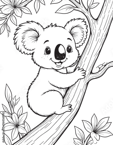 Adorable Black and White Koala Coloring Pages