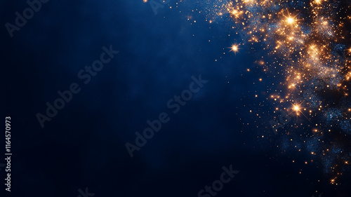 Festive/ Celebration background- Festive celebration-Blue Background with Golden Sparkling Stars and Copy Space photo