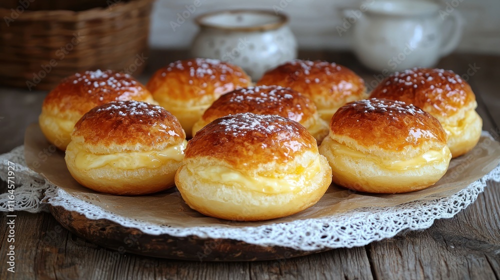Freshly baked sweet buns filled with vanilla cream.