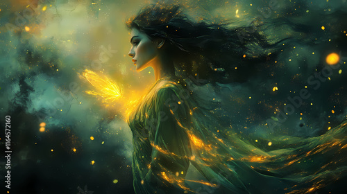 Viridian fibers of incandescence blending to generate a captivating. Incandescence. Illustration photo