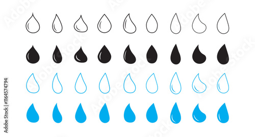 water drop icon set. simple water droplet symbol. transparent vector illustration.