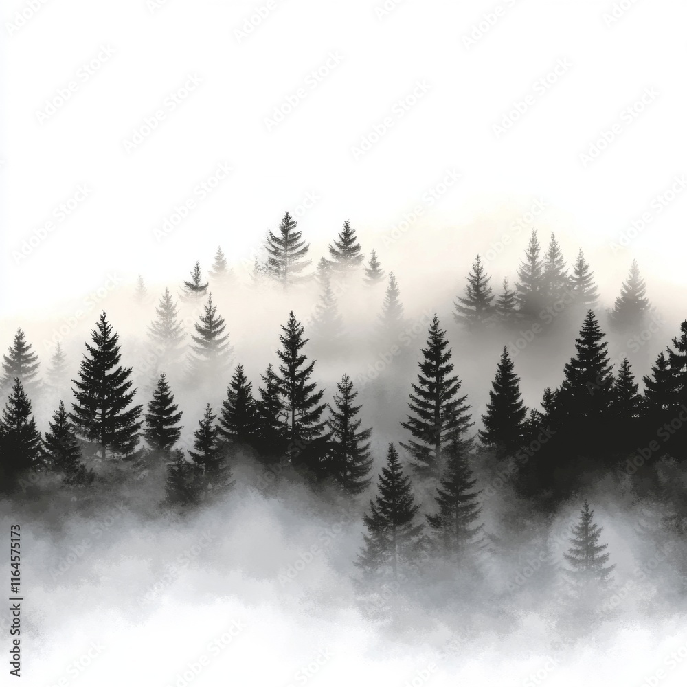 Obraz premium Misty mountain forest silhouette.