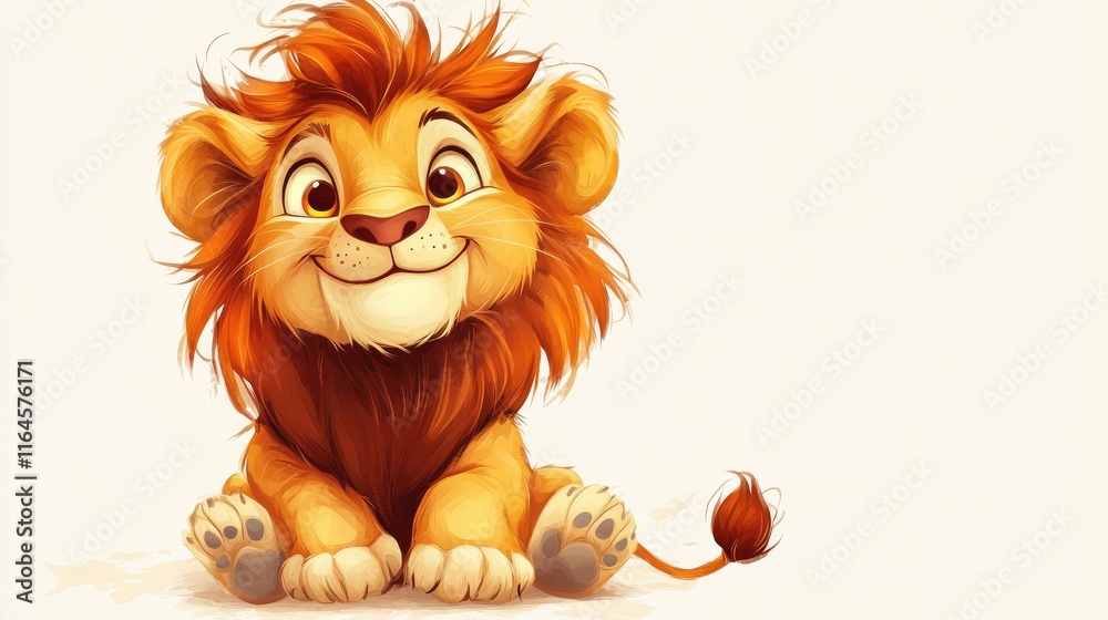 Obraz premium A cute, animated lion cub with a cheerful expression, perfect for children's content.