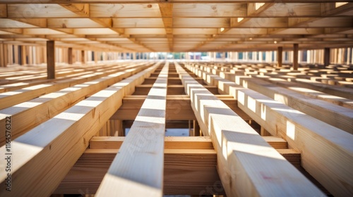 Supporting Your Construction Dreams: Floor Joists Made of Lumber Span Architecture and Engineering on Construction Site