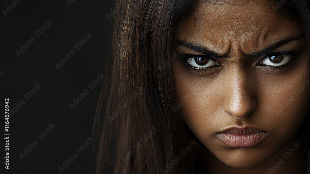 Obraz premium Close-up Portrait of a Young Woman with an Angry Expression