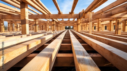 Timbering Support for Spanning Floors - Constructing Floor Joists Made of Wood on a Construction Site - Engineering Building Architecture