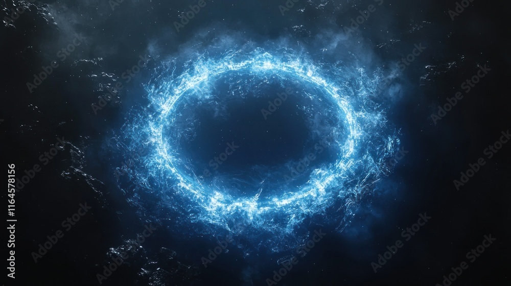 Glowing blue energy ring in dark space. Glowing blue energy ring in dark space.