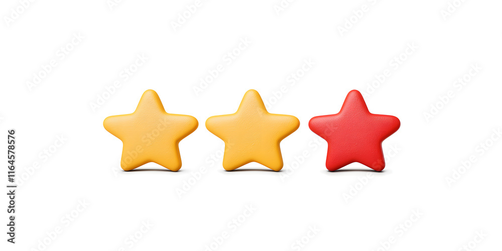 Three stars rating review 3d icon for apps and websites, isolated on white background Three stars rating review 3d icon for apps and websites, isolated on white background
