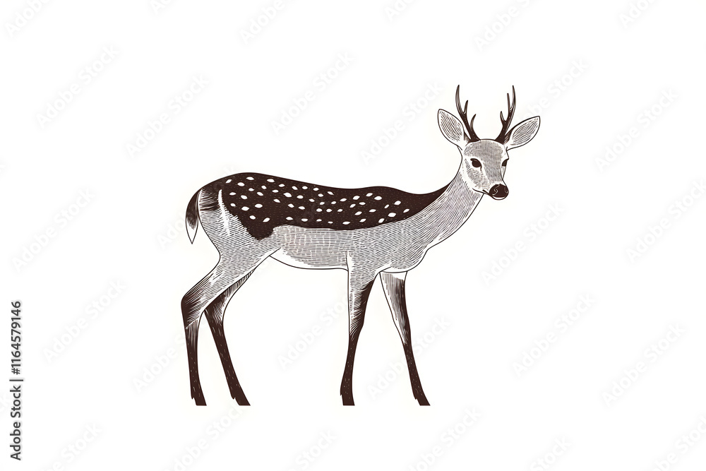 Fototapeta premium Deer graphic style wildlife simple drawing animal isolated on white background 