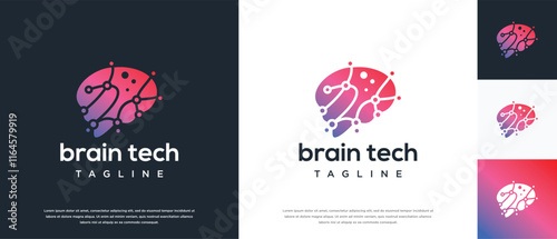 Smart brain technology vector logo design. Technology human brain connection logo template.