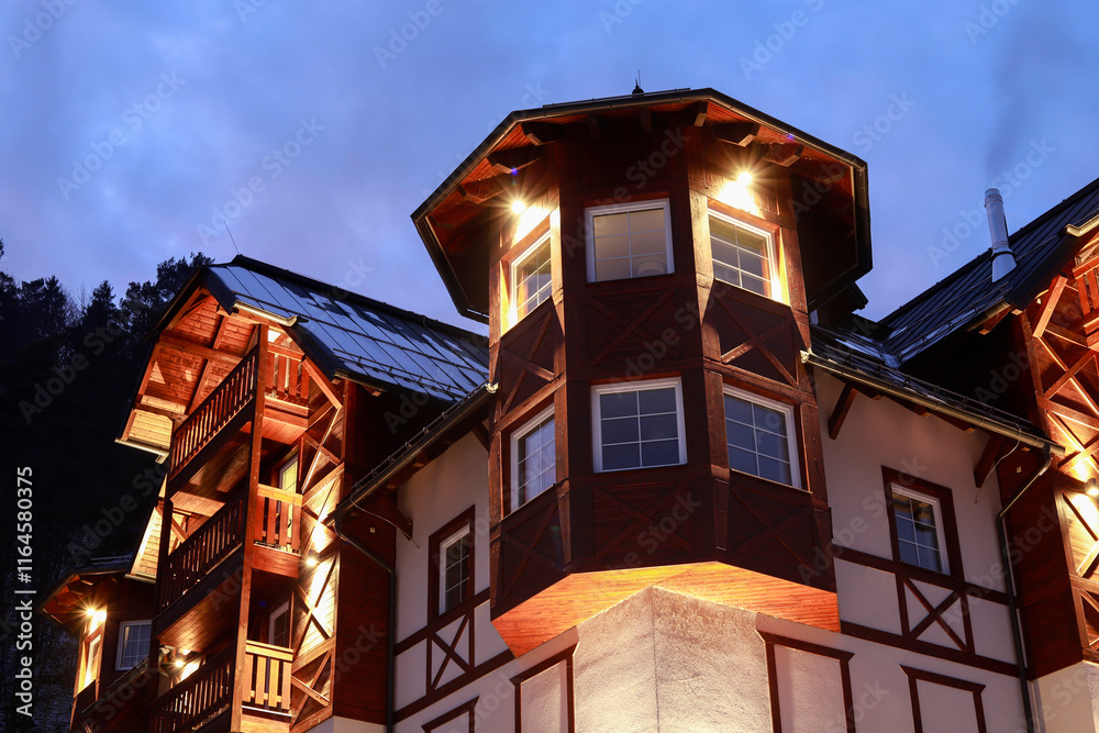 CERVENY KLASTOR, SLOVAKIA - DECEMBER 28, 2024: Spa buildings where you can enjoy therapeutic baths and delicious meals.