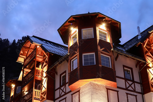 Obraz na płótnie CERVENY KLASTOR, SLOVAKIA - DECEMBER 28, 2024: Spa buildings where you can enjoy therapeutic baths and delicious meals. w salonie