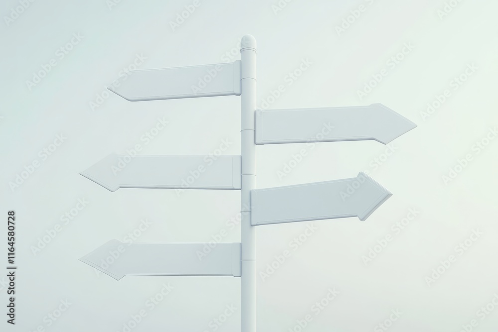 A white sign with three arrows pointing in different directions. The arrows are pointing to the left, right, and straight ahead A white sign with three arrows pointing in different directions. The arrows are pointing to the left, right, and straight ahead