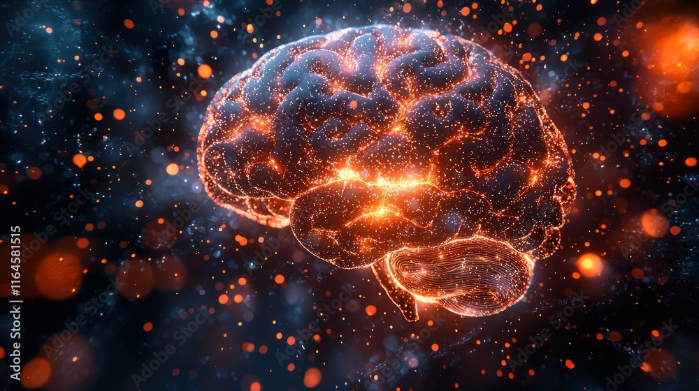 Glowing brain with particles. Glowing brain with particles.