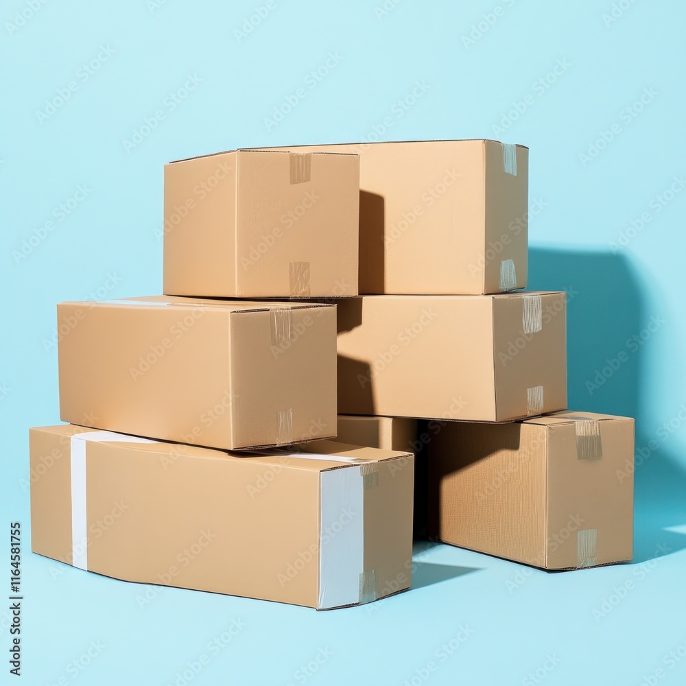 Stack of cardboard boxes on blue background. (1) Stack of cardboard boxes on blue background. (1)