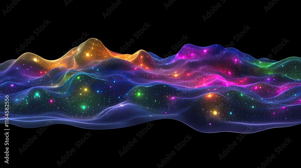 Cyber big data flow. Blockchain data fields. Network lines that connect streams. The concept of AI technology, digital communication, scientific research, and 3D illustration music waves Cyber big data flow. Blockchain data fields. Network lines that connect streams. The concept of AI technology, digital communication, scientific research, and 3D illustration music waves