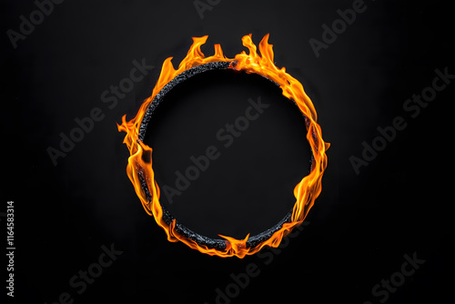  Abstract fire ring of Sparking fire circle isolated on black background