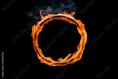  Abstract fire ring of Sparking fire circle isolated on black background