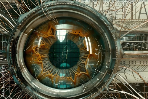 Wallpaper Mural Futuristic cybernetic eye rendering with intricate circuits and vibrant color patterns Torontodigital.ca
