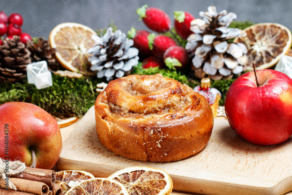 Traditional Christmas rolls with apple filling and cinnamon.