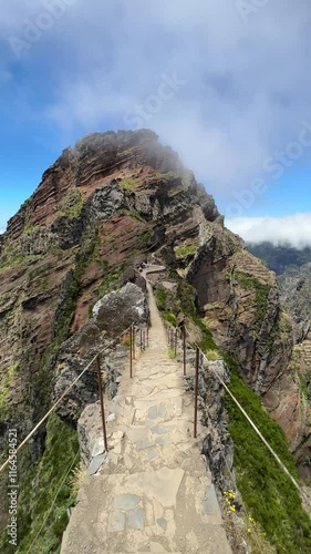 Scenic trail from Pico do Areeiro in Madeira on a summer day